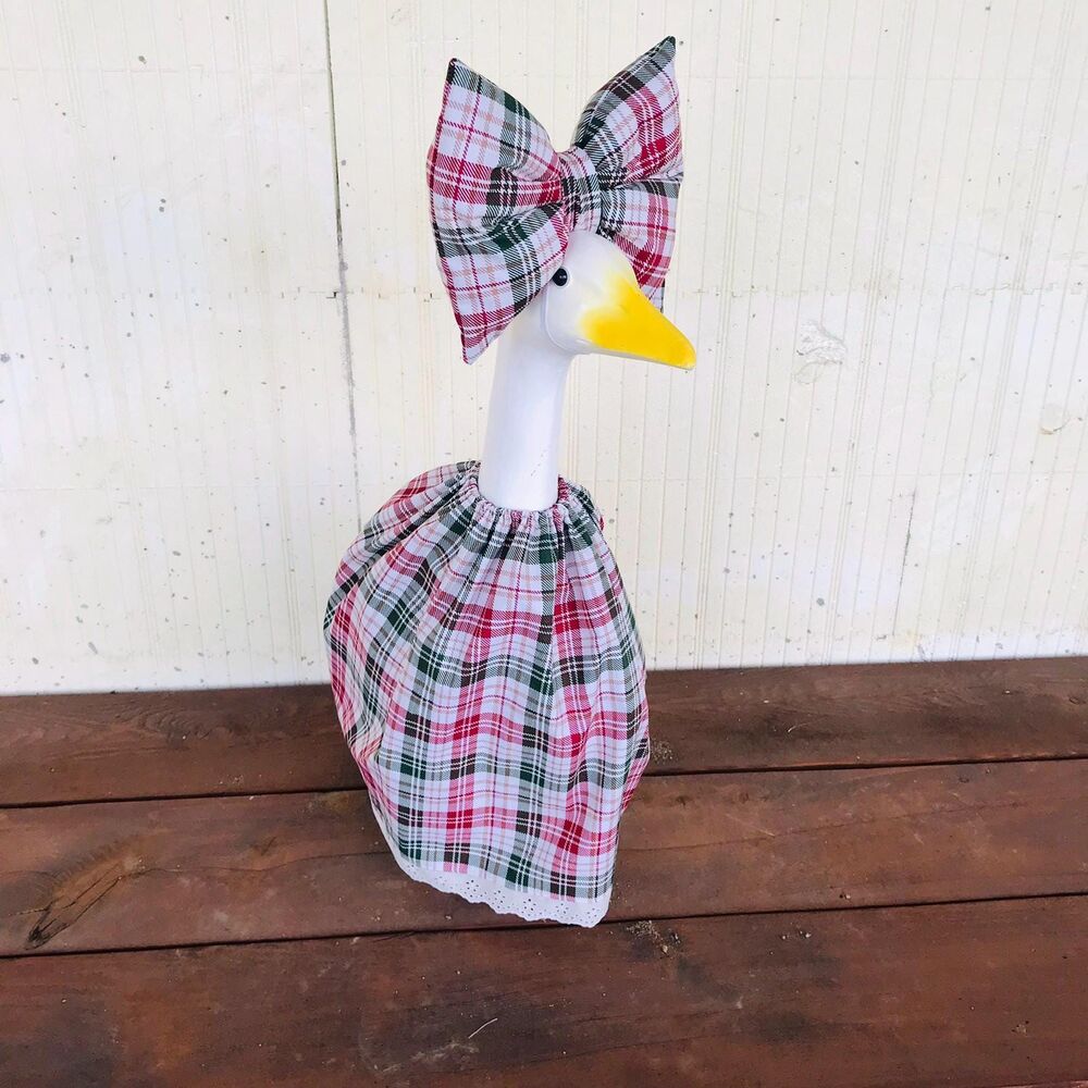 Porch Goose Dress & Bow Outfit For 18-23" Goose Handmade Christmas Plaid - Picture 8 of 13